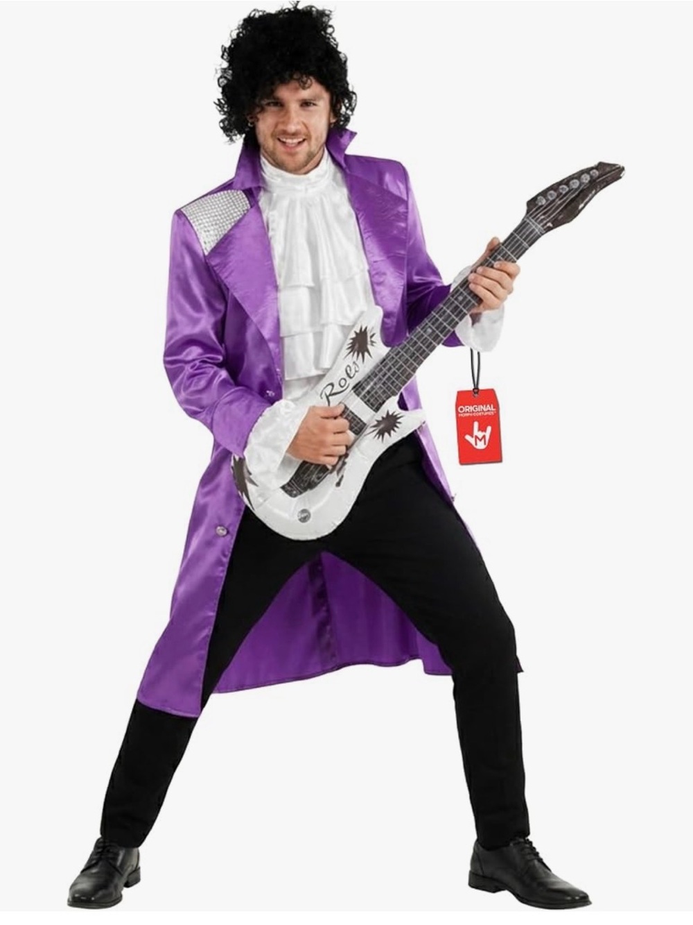 Prince Halloween Purple Satin Men's Long Coat and Wig